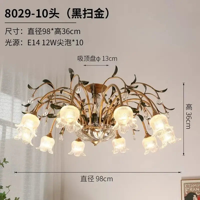 Elegant gold glass flower chandelier lobby crystal light