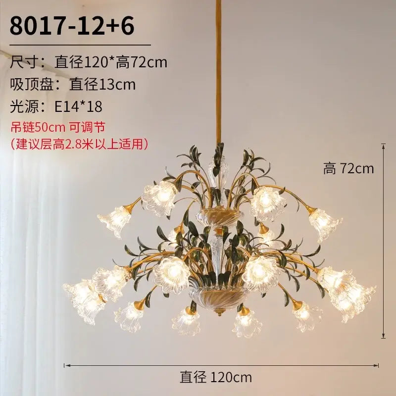 Elegant gold glass flower chandelier lobby crystal light