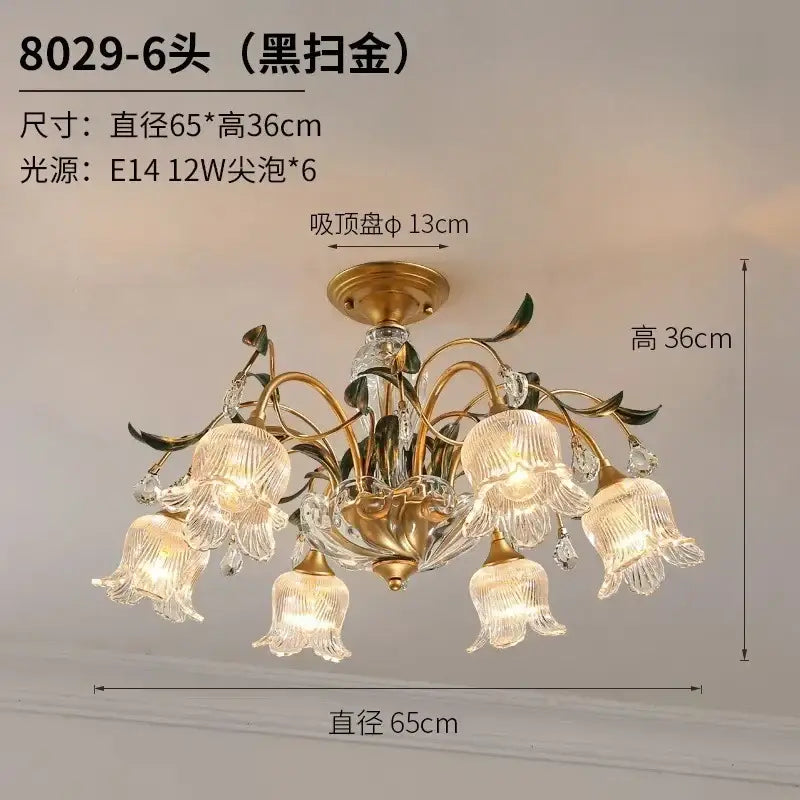 Elegant gold glass flower chandelier lobby crystal light