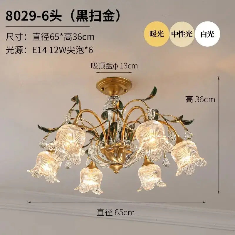 Elegant gold glass flower chandelier lobby crystal light