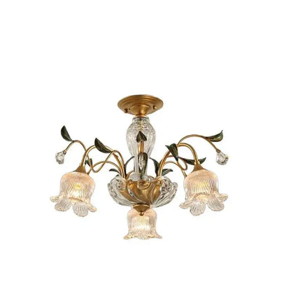Elegant gold glass flower chandelier lobby crystal light