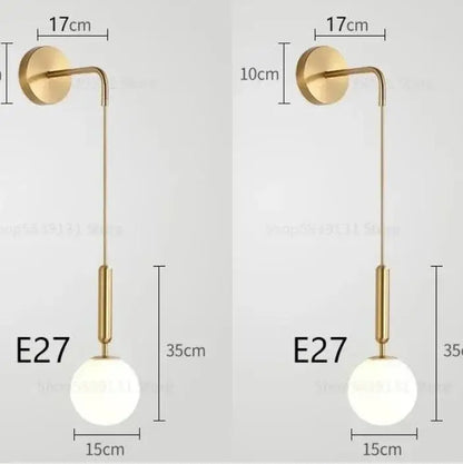 Elegant gold glass wall lamp for living room with frosted globe shade