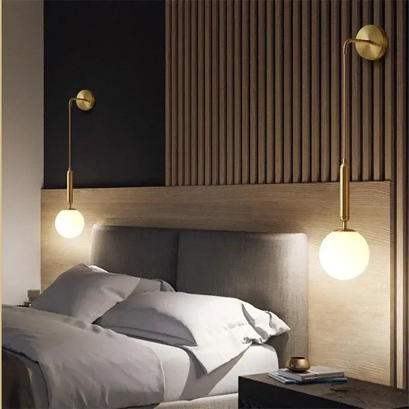 Elegant gold glass wall lamp for living room with frosted globe shade