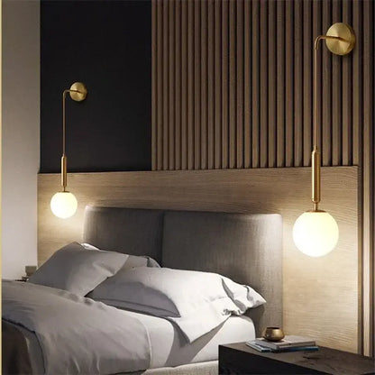 Elegant gold glass wall lamp for living room with frosted globe shade