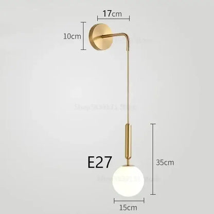 Elegant gold glass wall lamp for living room with frosted globe shade