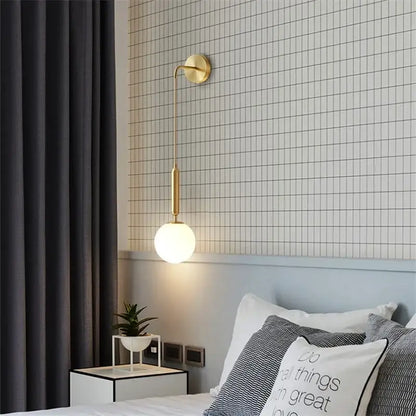 Elegant gold glass wall lamp for living room with frosted globe shade
