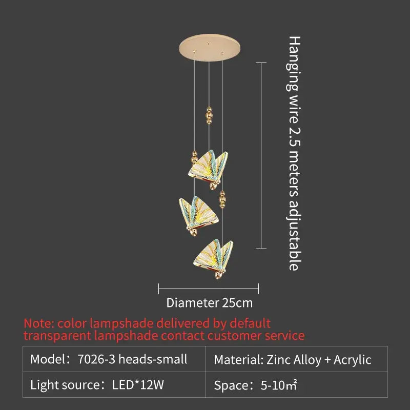 Elegant gold iridescent butterfly stairs bar pendant light bedroom
