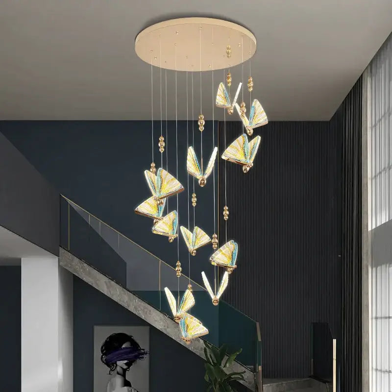 Elegant gold iridescent butterfly stairs bar pendant light bedroom