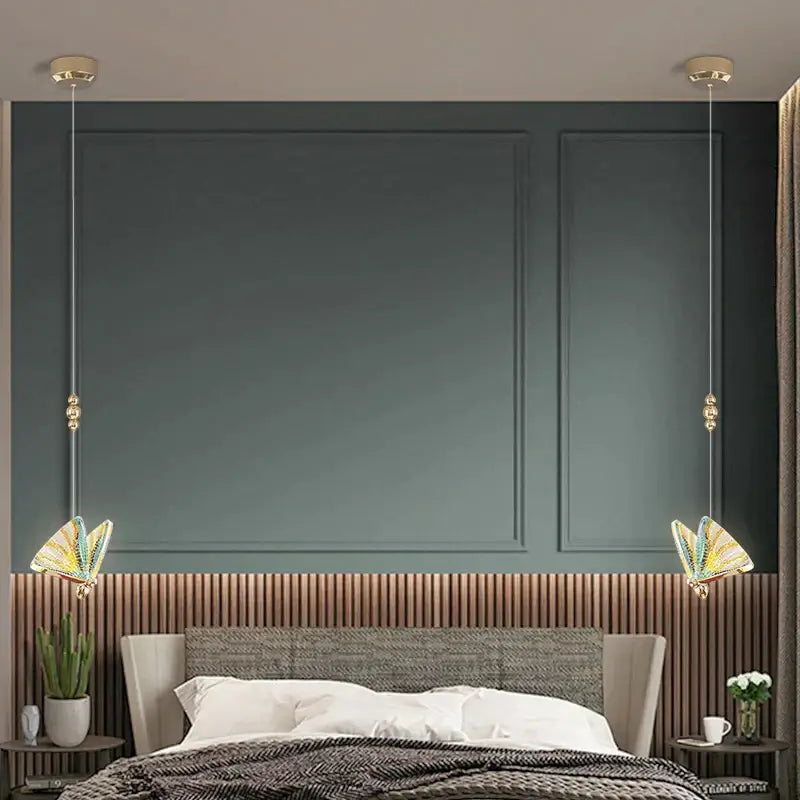 Elegant gold iridescent butterfly stairs bar pendant light bedroom