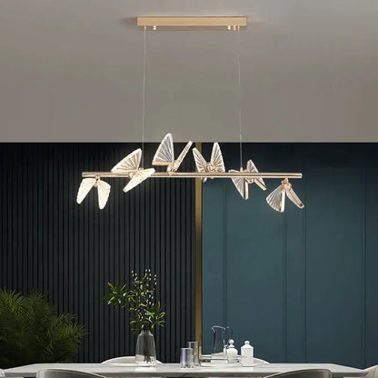 Elegant gold iridescent butterfly stairs bar pendant light bedroom