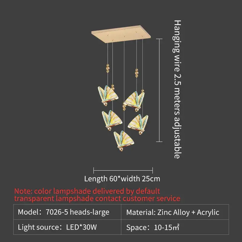 Elegant gold iridescent butterfly stairs bar pendant light bedroom