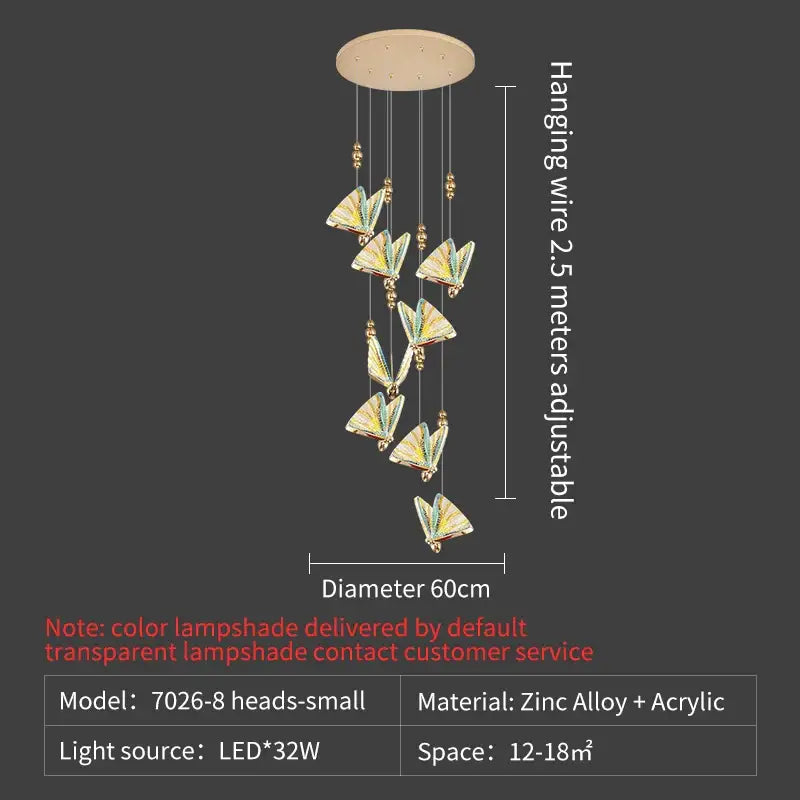 Elegant gold iridescent butterfly stairs bar pendant light bedroom