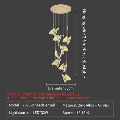 Elegant gold iridescent butterfly stairs bar pendant light bedroom