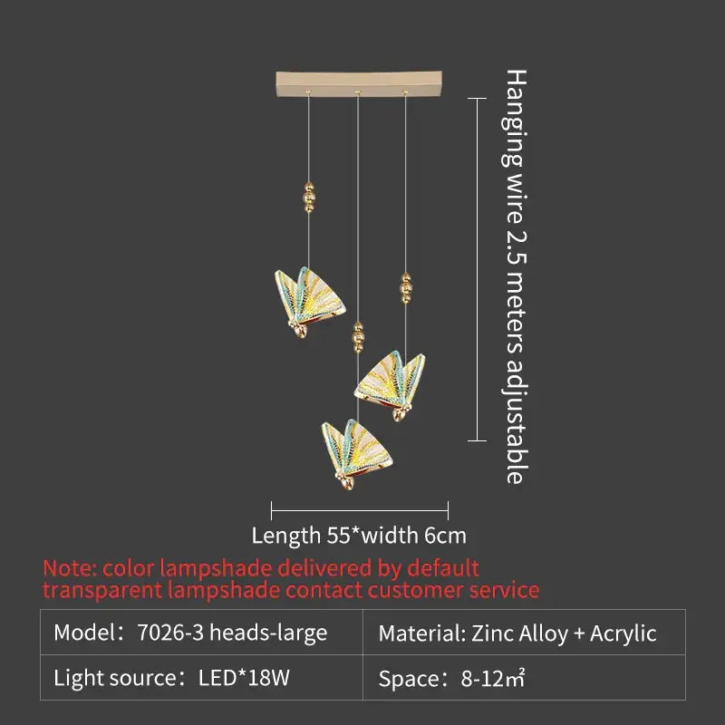 Elegant gold iridescent butterfly stairs bar pendant light bedroom