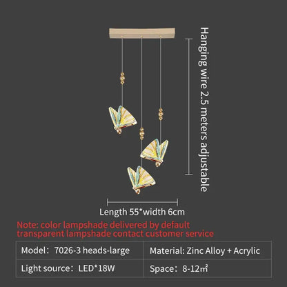 Elegant gold iridescent butterfly stairs bar pendant light bedroom