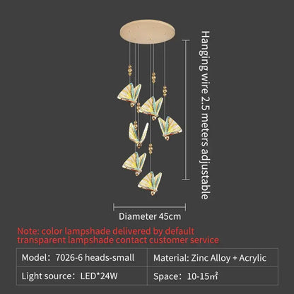 Elegant gold iridescent butterfly stairs bar pendant light bedroom