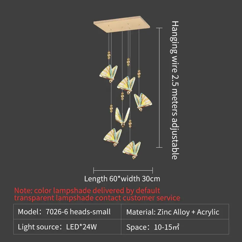 Elegant gold iridescent butterfly stairs bar pendant light bedroom