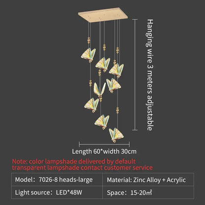 Elegant gold iridescent butterfly stairs bar pendant light bedroom