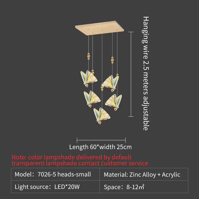 Elegant gold iridescent butterfly stairs bar pendant light bedroom