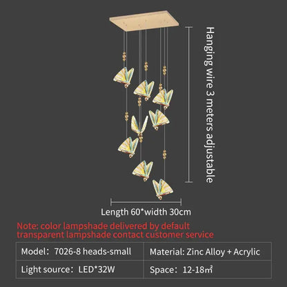 Elegant gold iridescent butterfly stairs bar pendant light bedroom