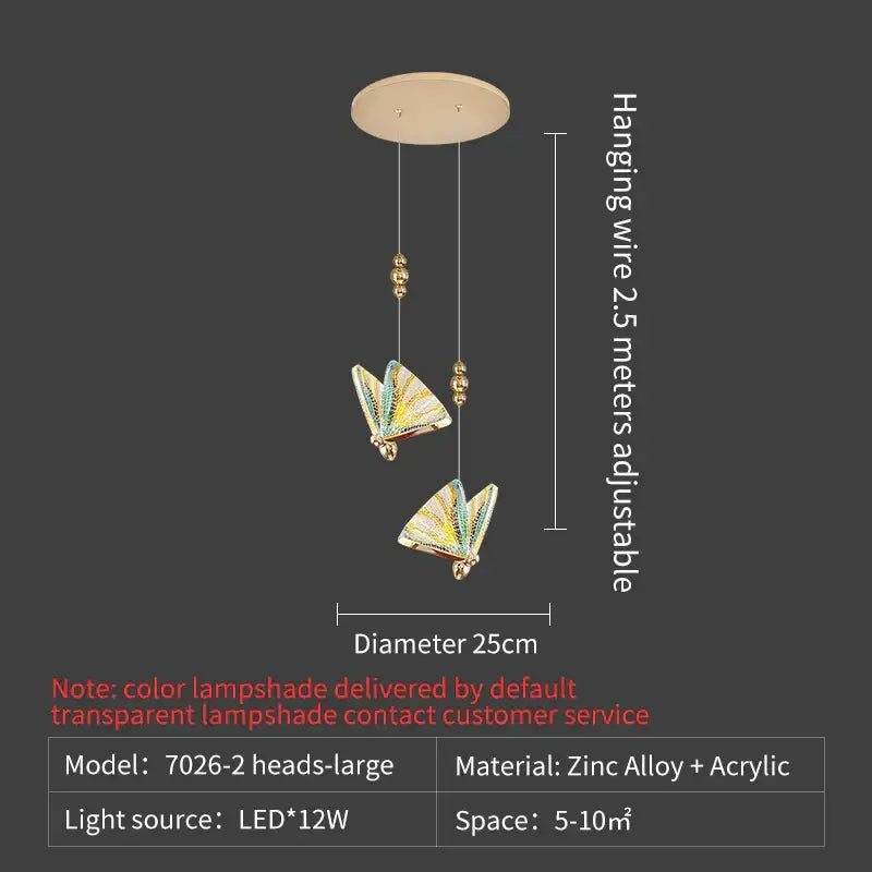 Elegant gold iridescent butterfly stairs bar pendant light bedroom
