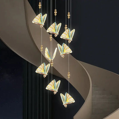 Elegant gold iridescent butterfly stairs bar pendant light bedroom