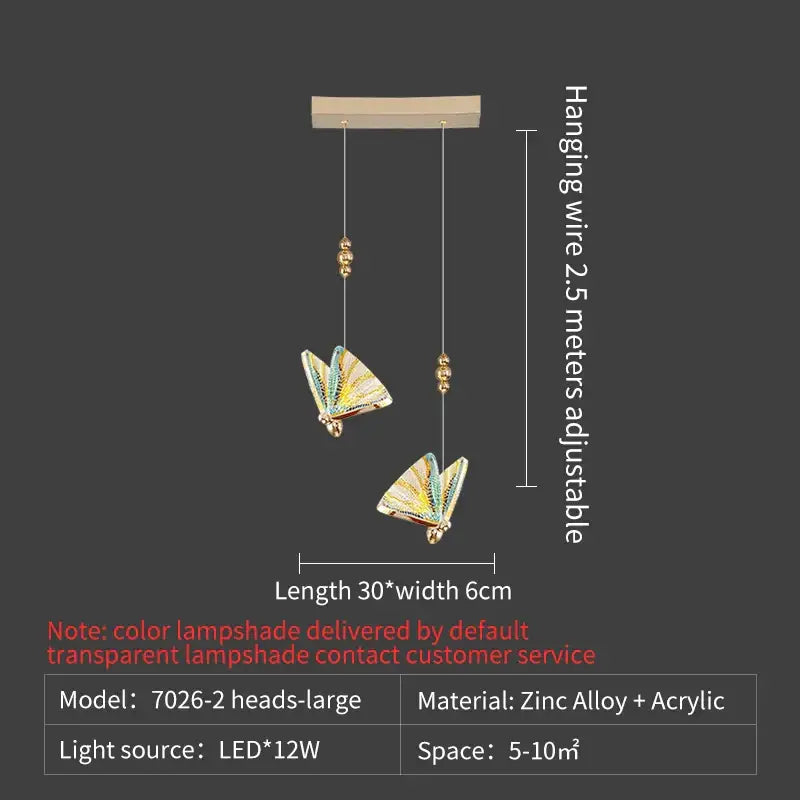 Elegant gold iridescent butterfly stairs bar pendant light bedroom