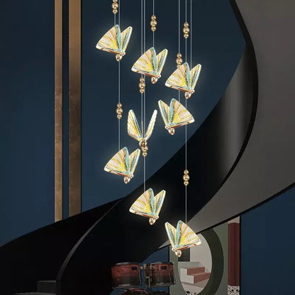 Elegant gold iridescent butterfly stairs bar pendant light bedroom