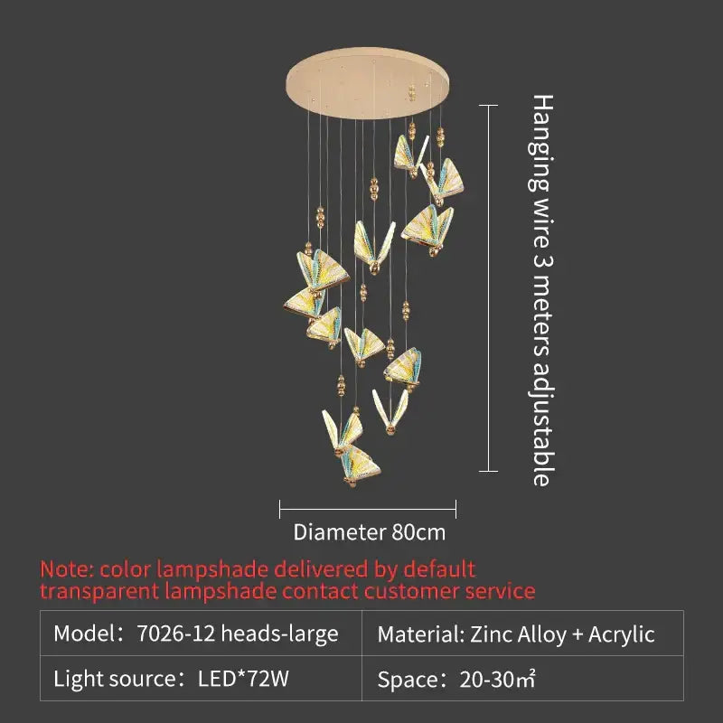 Elegant gold iridescent butterfly stairs bar pendant light bedroom