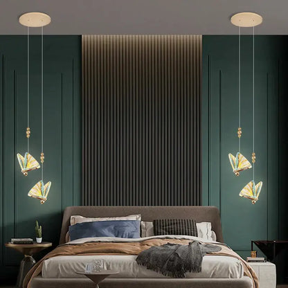 Elegant gold iridescent butterfly stairs bar pendant light bedroom