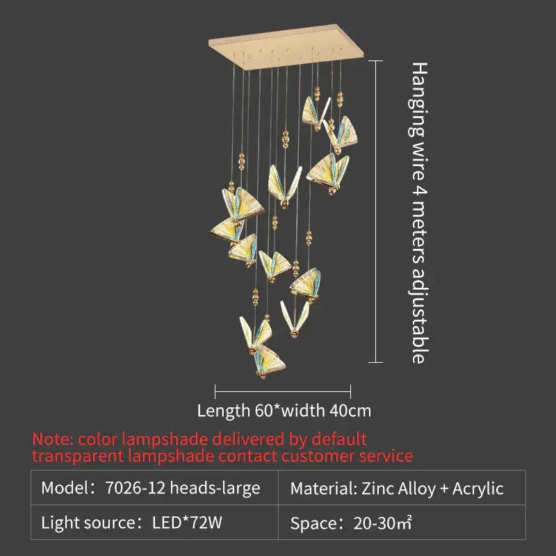 Elegant gold iridescent butterfly stairs bar pendant light bedroom