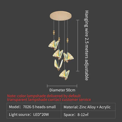 Elegant gold iridescent butterfly stairs bar pendant light bedroom