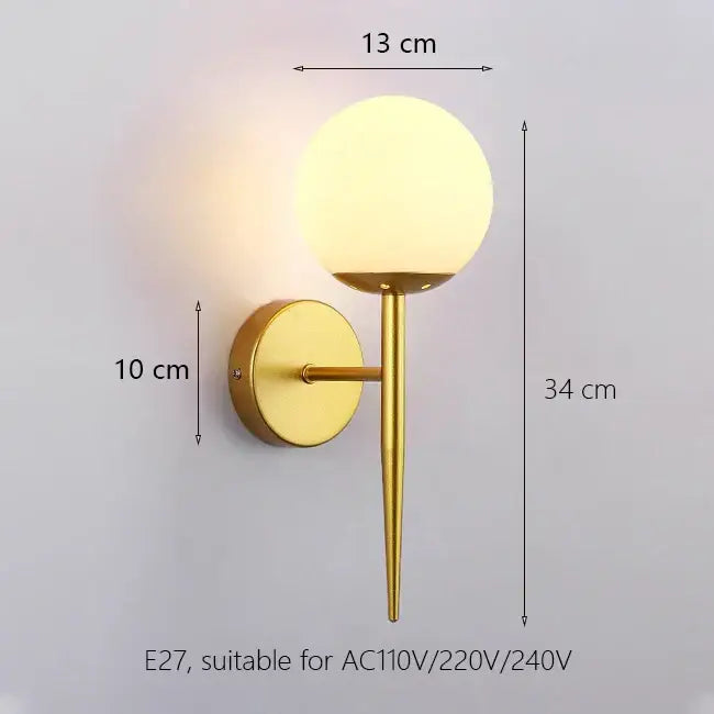 Elegant gold iron wall lamp with frosted glass shade for bedroom