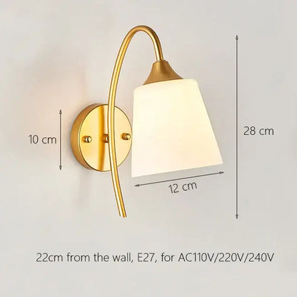 Elegant gold iron wall lamp with frosted glass shade for bedroom