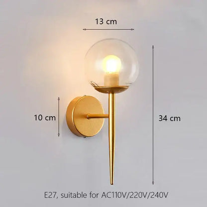 Elegant gold iron wall lamp with frosted glass shade for bedroom
