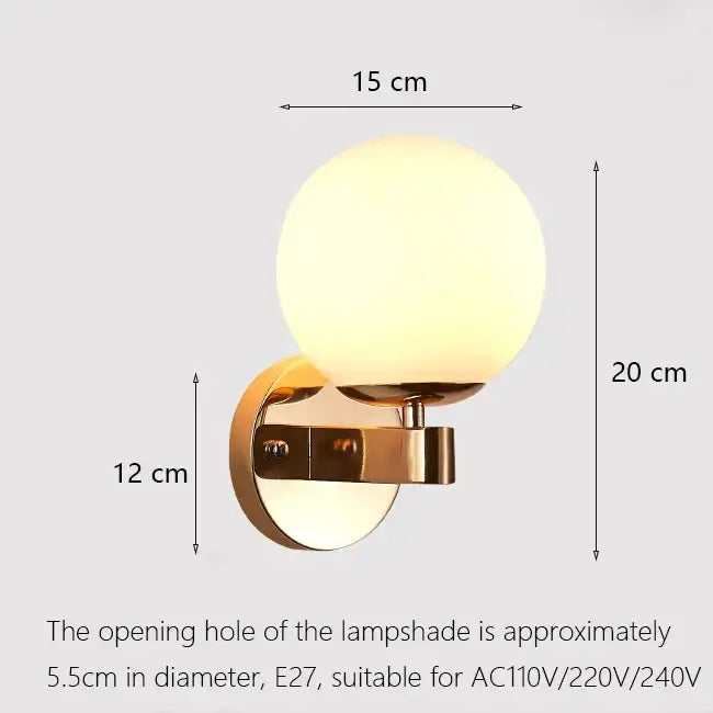 Elegant gold iron wall lamp with frosted glass shade for bedroom