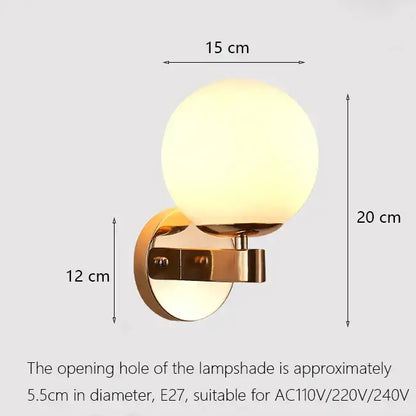 Elegant gold iron wall lamp with frosted glass shade for bedroom
