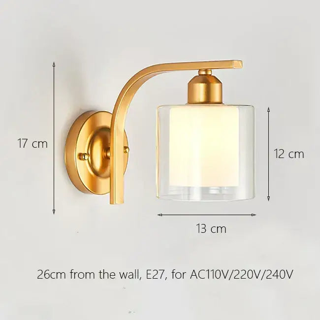 Elegant gold iron wall lamp with frosted glass shade for bedroom