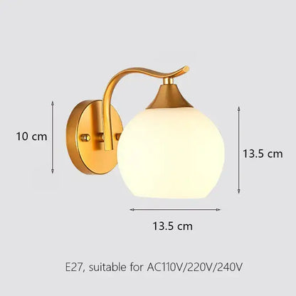 Elegant gold iron wall lamp with frosted glass shade for bedroom