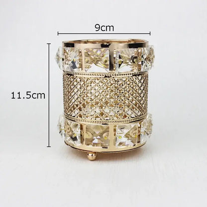 Elegant gold lattice hollow glass jar bedroom makeup brush holder