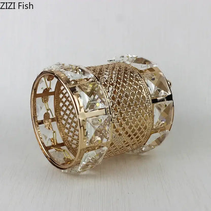Elegant gold lattice hollow glass jar bedroom makeup brush holder