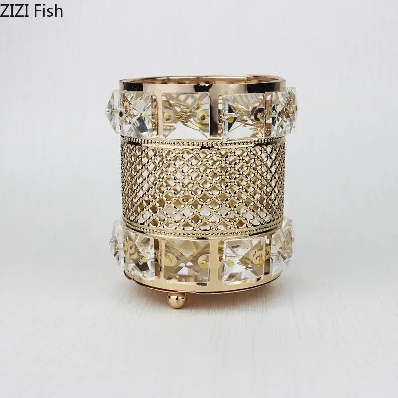 Elegant gold lattice hollow glass jar bedroom makeup brush holder