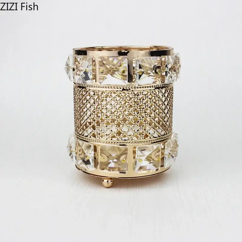 Elegant gold lattice hollow glass jar bedroom makeup brush holder