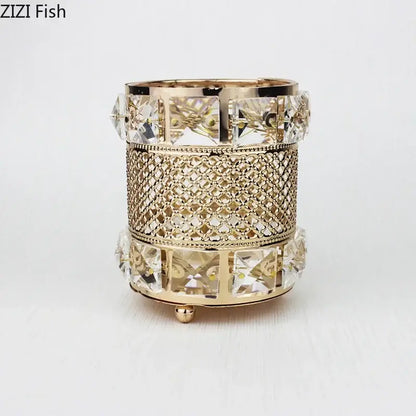 Elegant gold lattice hollow glass jar bedroom makeup brush holder