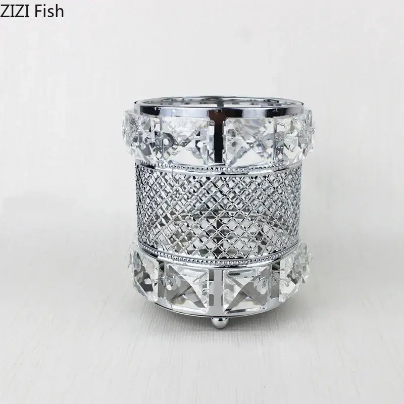 Elegant gold lattice hollow glass jar bedroom makeup brush holder