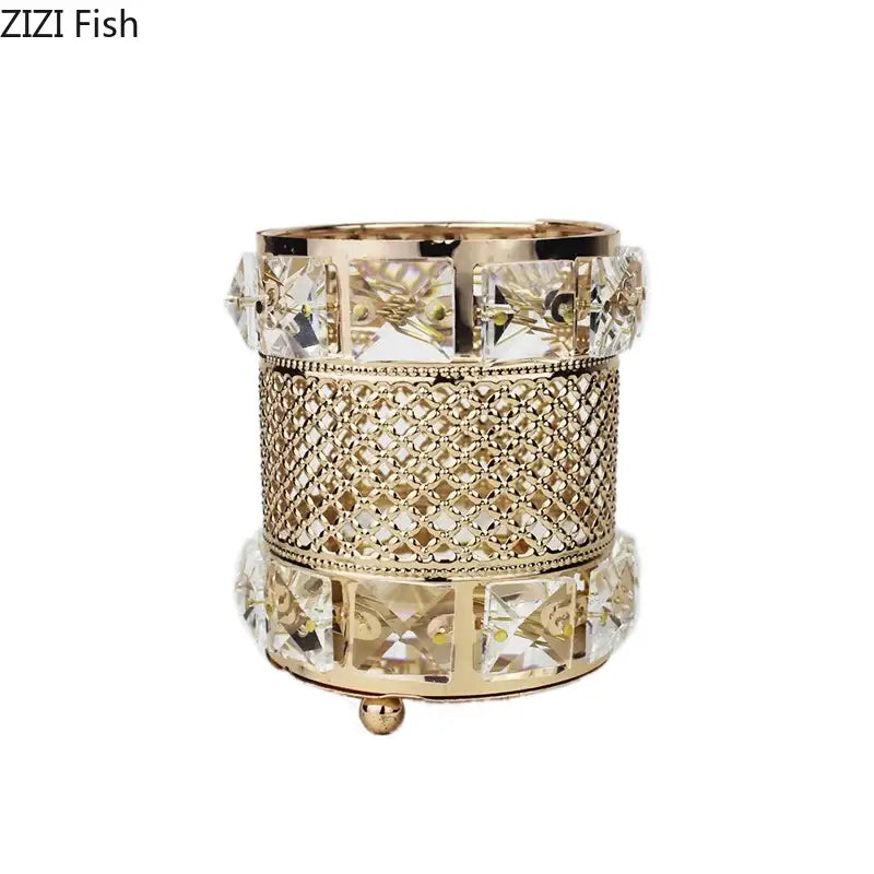 Elegant gold lattice hollow glass jar bedroom makeup brush holder