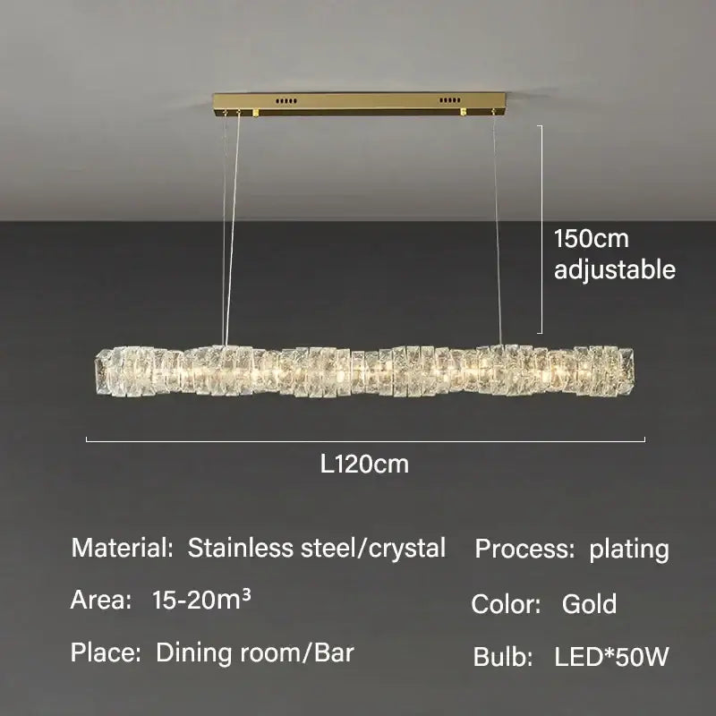 Elegant gold led crystal chandelier dining room rectangular light