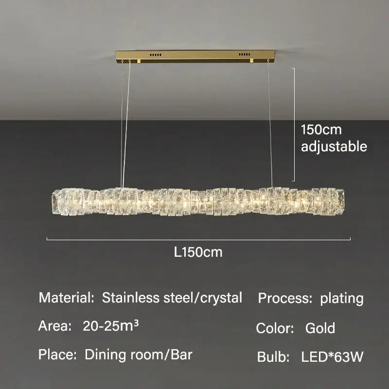 Elegant gold led crystal chandelier dining room rectangular light