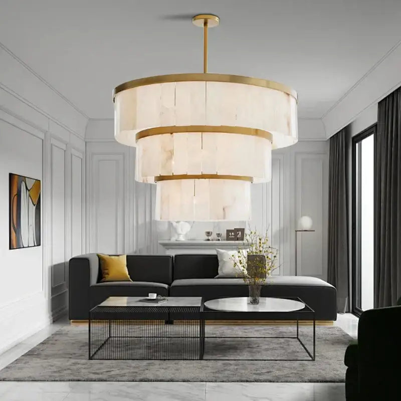 Elegant gold marble tiered pendant light for dining room