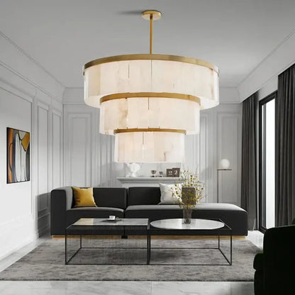 Elegant gold marble tiered pendant light for dining room